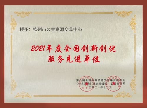钦州市公共资源交易中心荣获全国公共资源交易与创新创优服务双项荣誉，引领公共资源交易运行技术服务新标杆